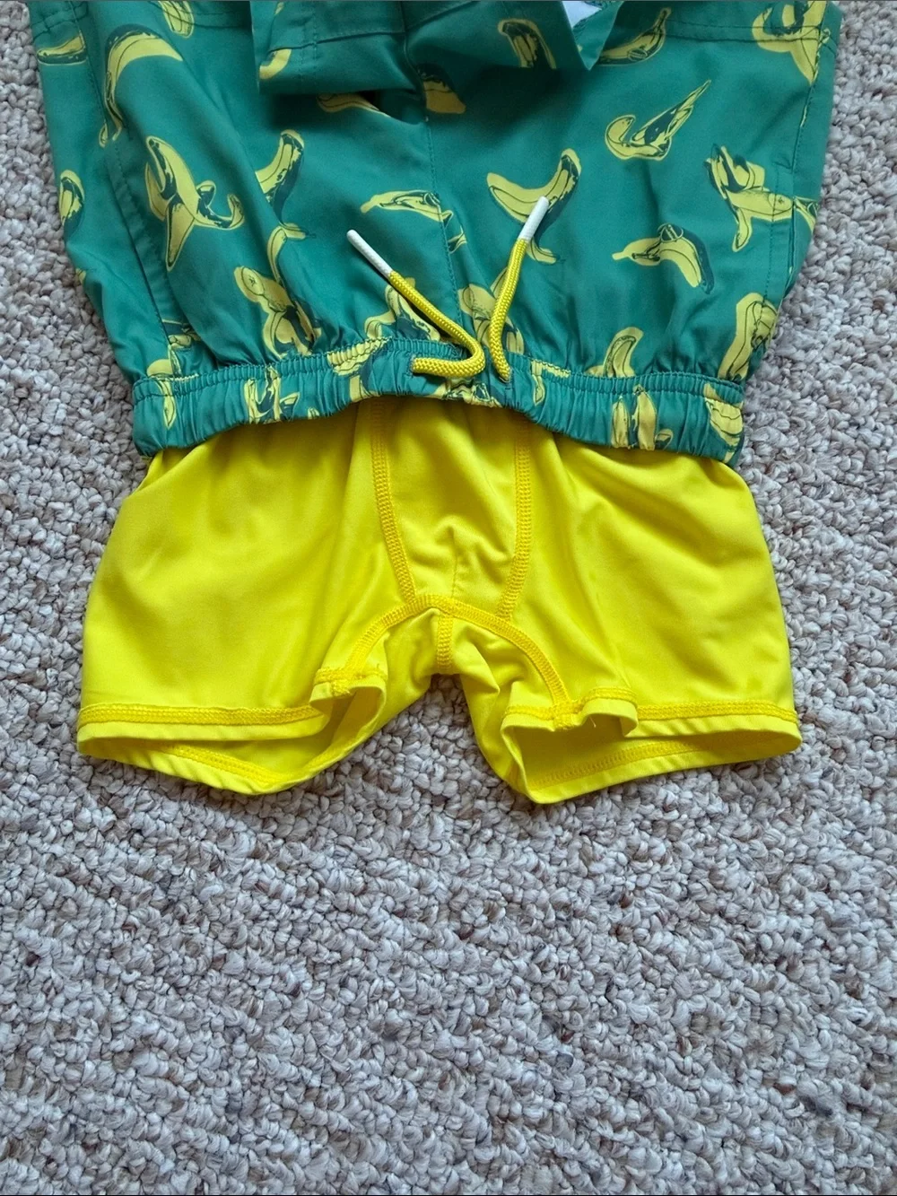 Maamgic Kids Green Banana-Print Swim Shorts with Yellow Drawcord
